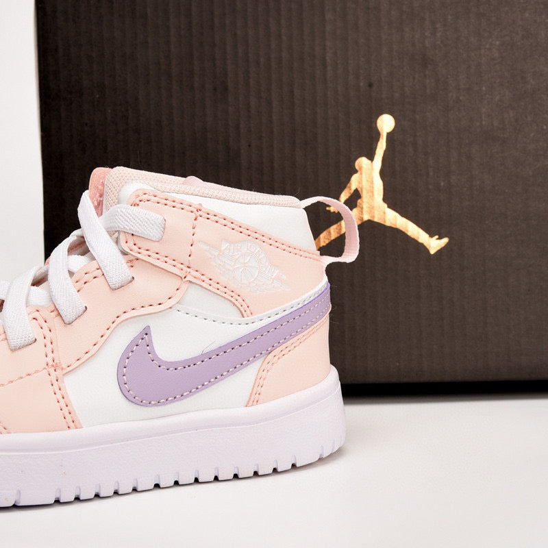 Jordan high top inner Velcro elastic band children's shoes" white, Peach"