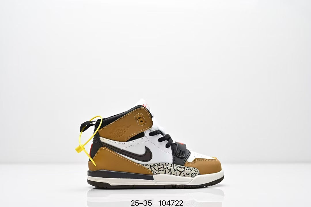 Jordan 312 high top children's shoes full second layer leather" white, brown"