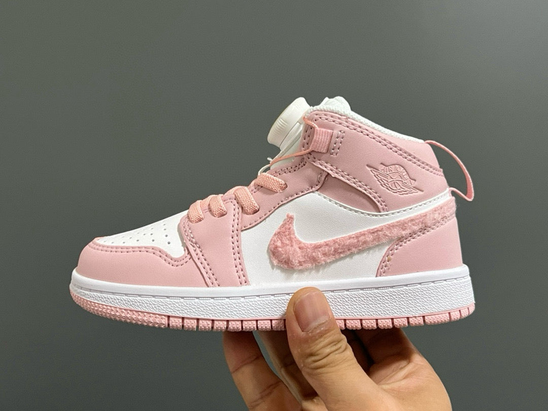 Joe 1 Zhongbang lock children's sports shoes" white, pink"