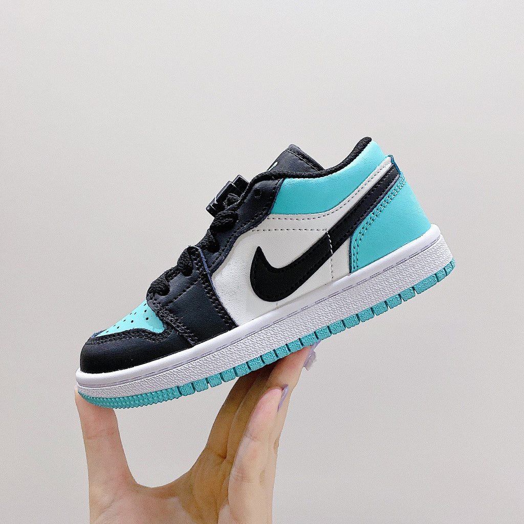 Joe 1 low-top elastic buckle parent-child shoes" white, Turquoise "