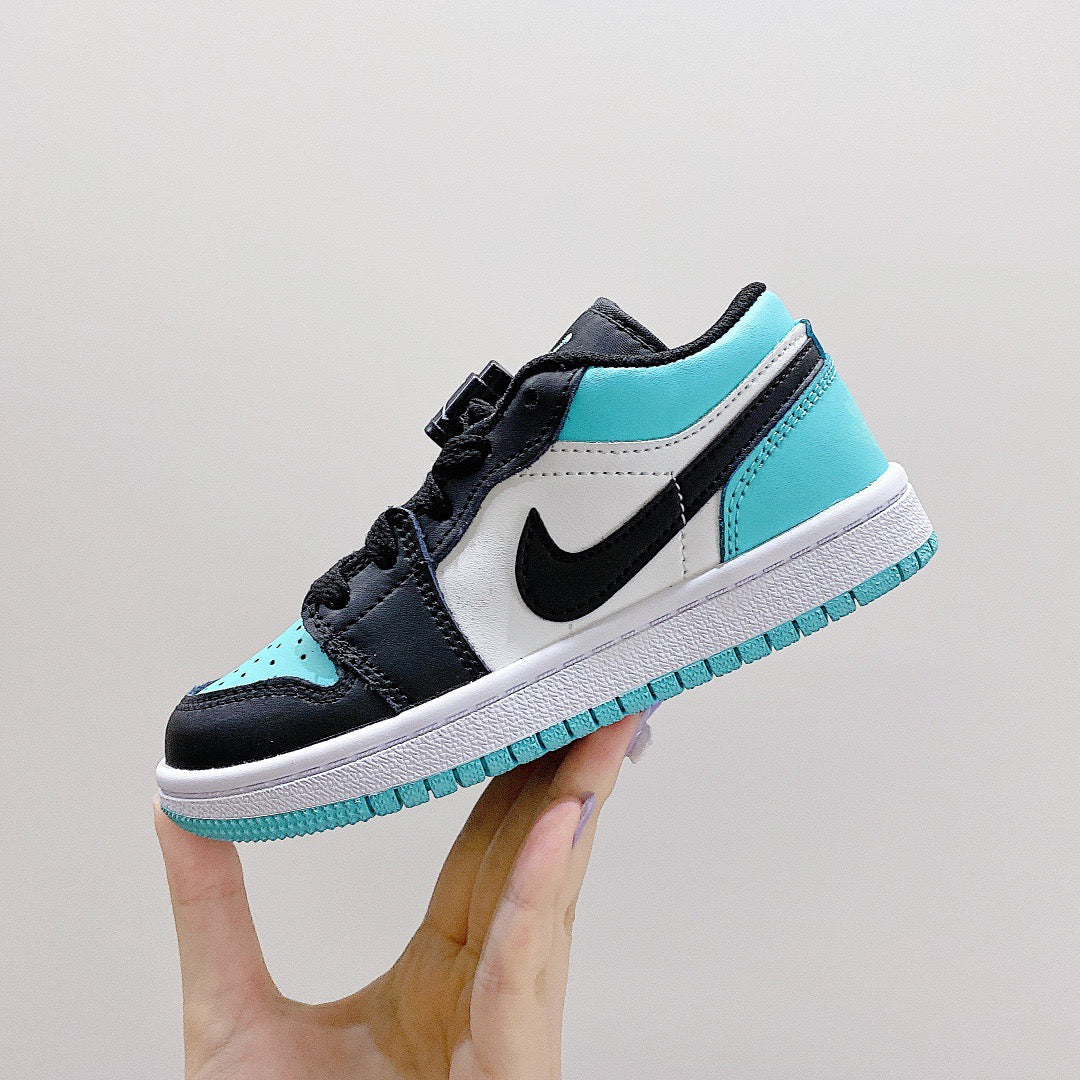 Joe 1 low-top elastic buckle parent-child shoes" white, Turquoise "