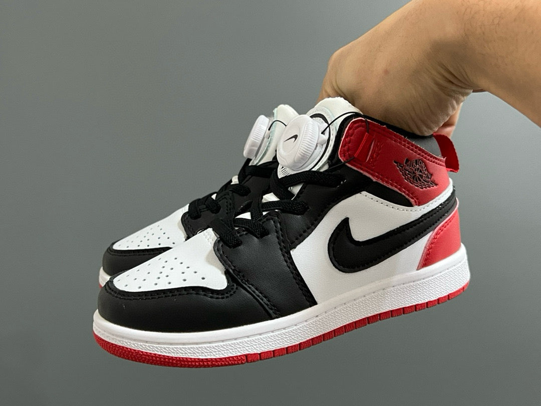 Qiaoyi mid-cut buckle children's shoes" white, black, red"