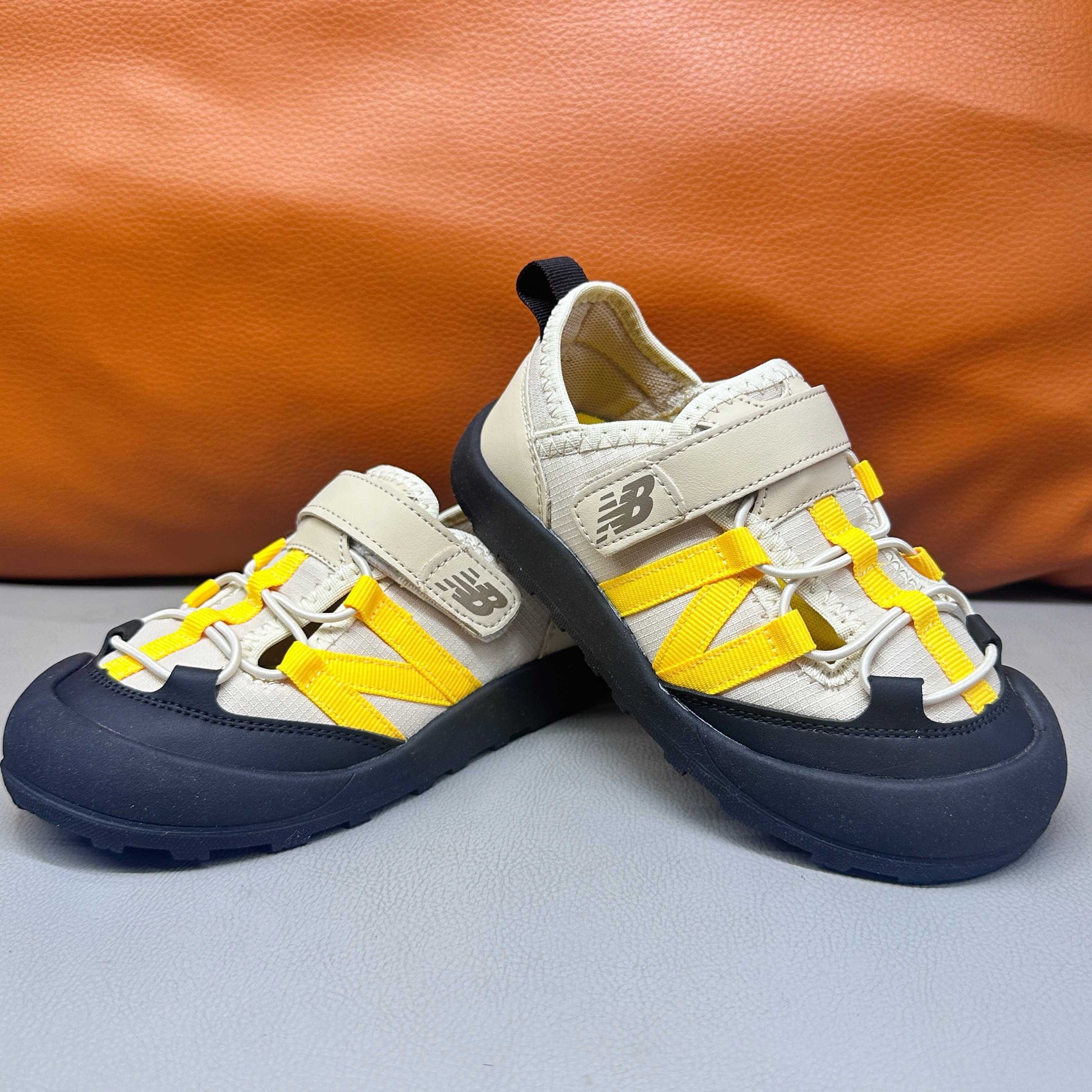 N3205 Velcro Sandals"black, light beige/cream, and yellow"