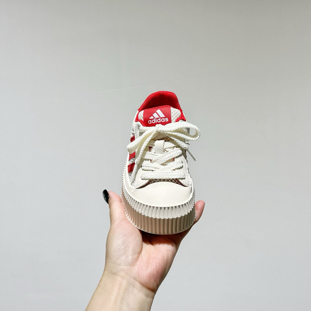 Adidas mesh Velcro soft sole children's sneakers" off- white, red"