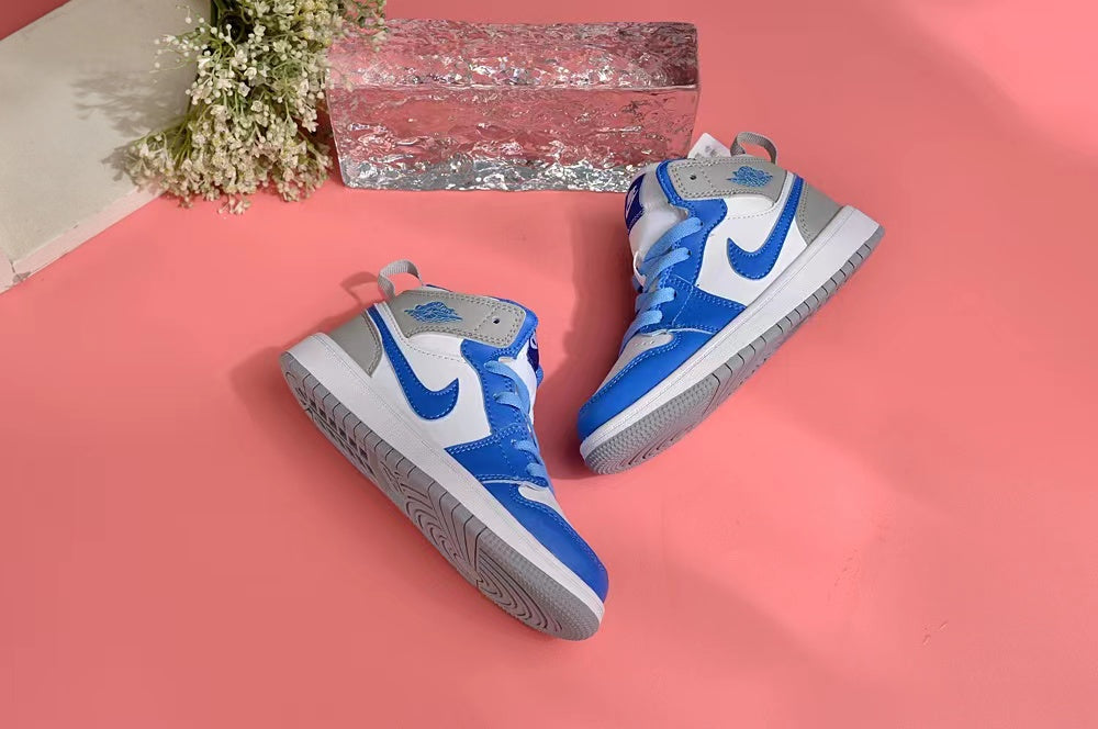 Jordan AJ1 children's shoes" white, blue, gray"