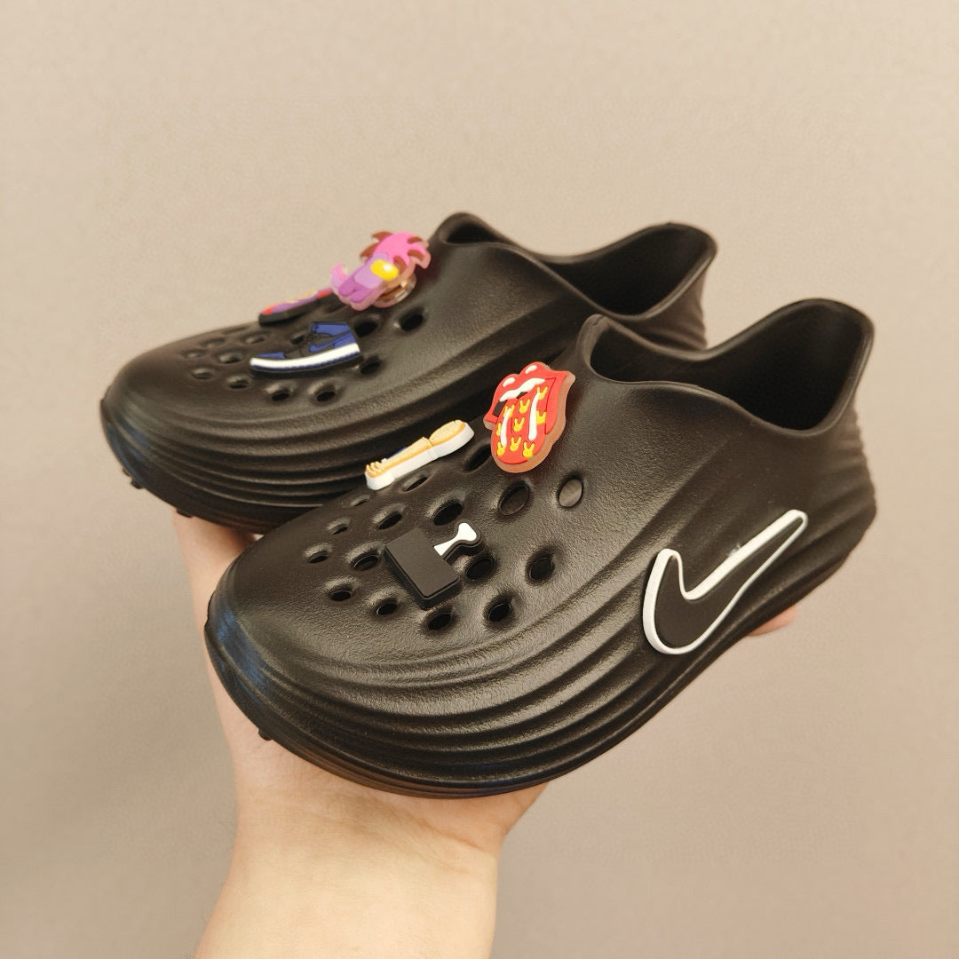 Nike hole beach sandals parent-child style" dark olive green"