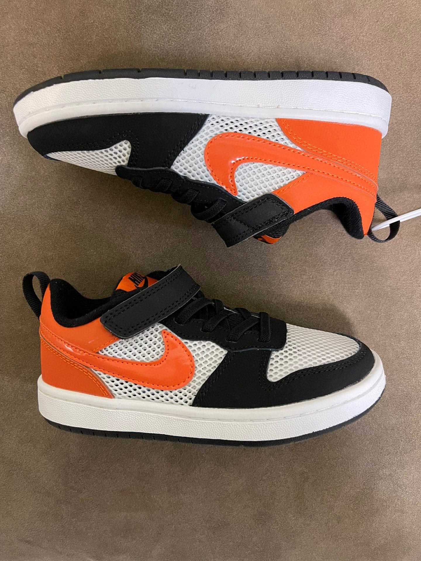 NIKE workwear Air Force One mesh elastic band Velcro children's shoes" white, black, orange"
