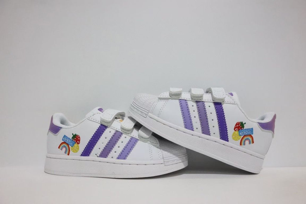 Shell toe two-layer cartoon children's shoes" white, purple"