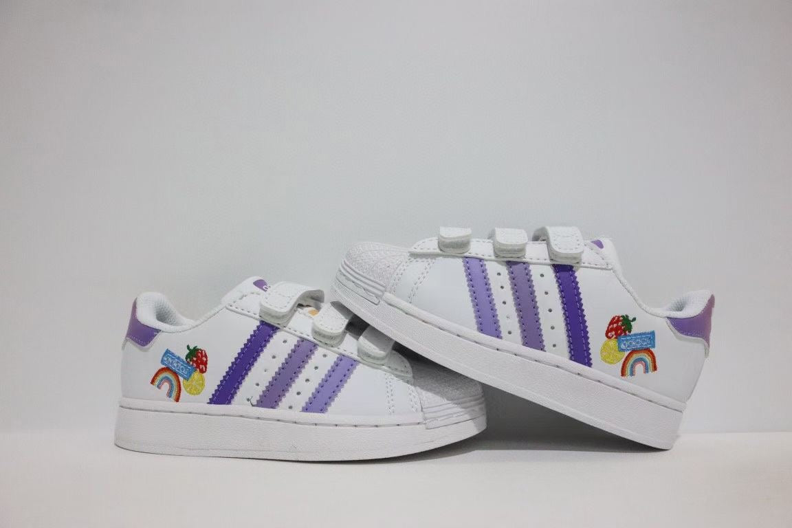 Shell toe two-layer cartoon children's shoes" white, purple"