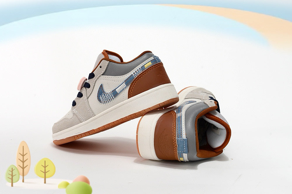 Jordan low-top first generation cartoon children's shoes" white, cream, blue"