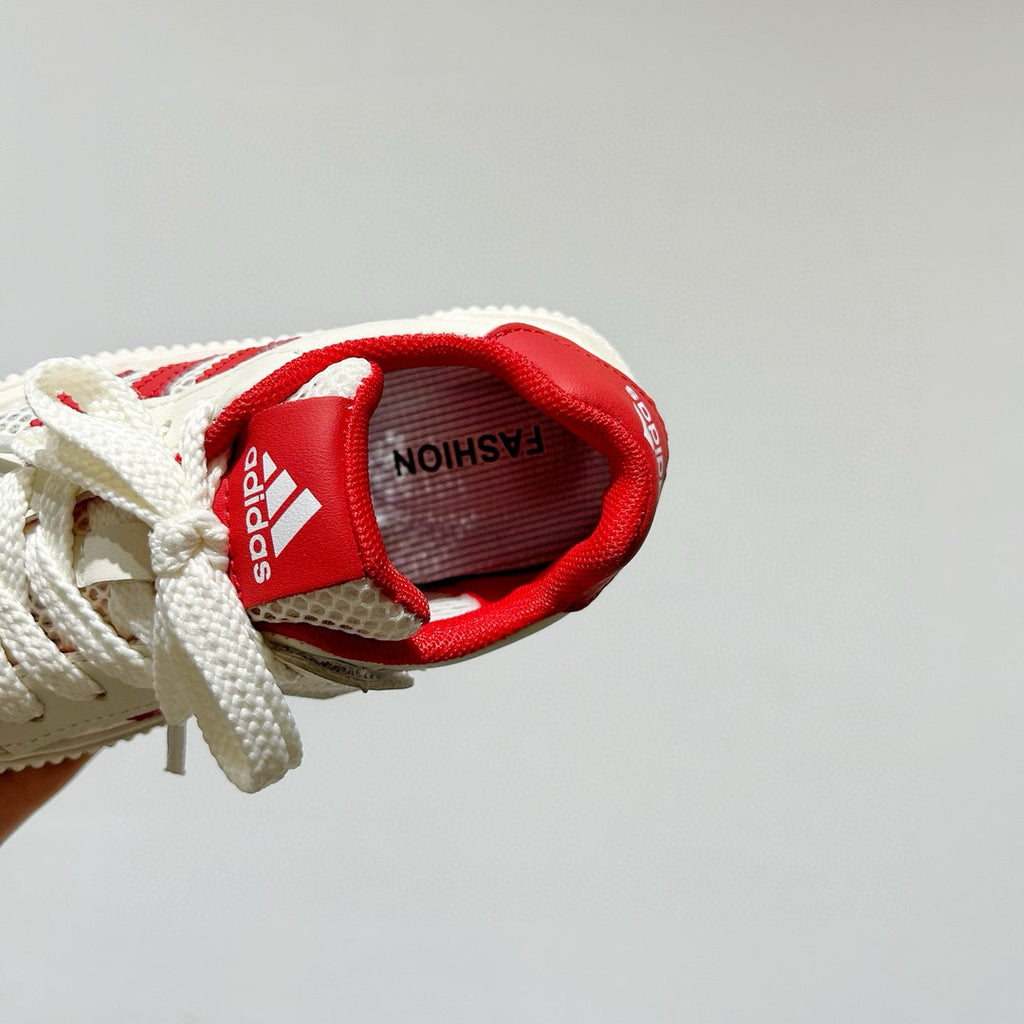 Adidas mesh Velcro soft sole children's sneakers" off- white, red"