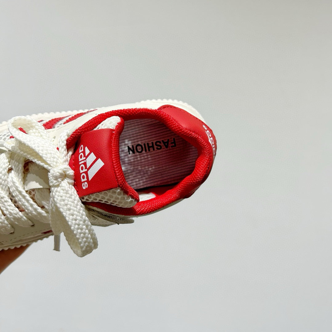 Adidas mesh Velcro soft sole children's sneakers" off- white, red"