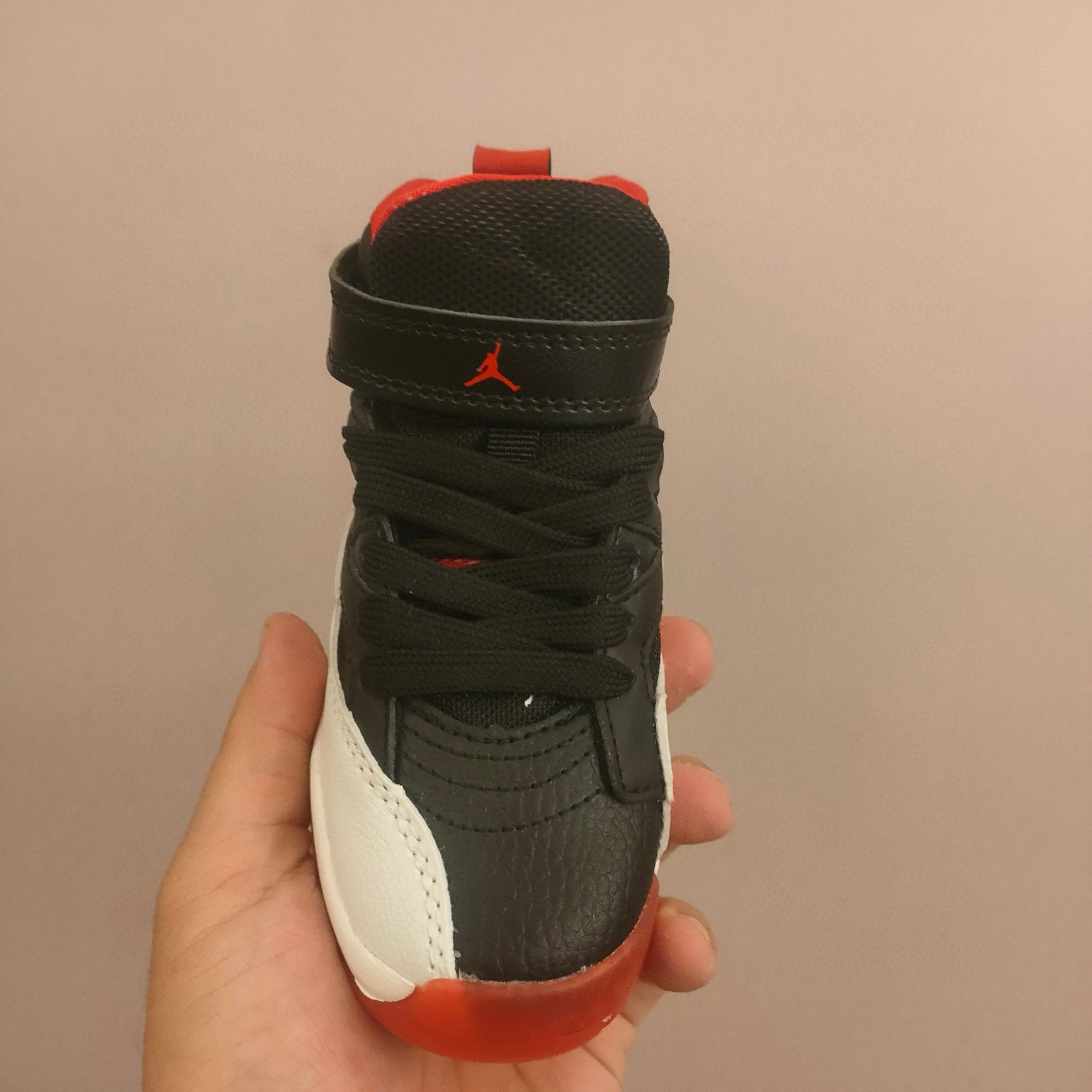 Jordan 612 single buckle children's shoes" white, black, orange"