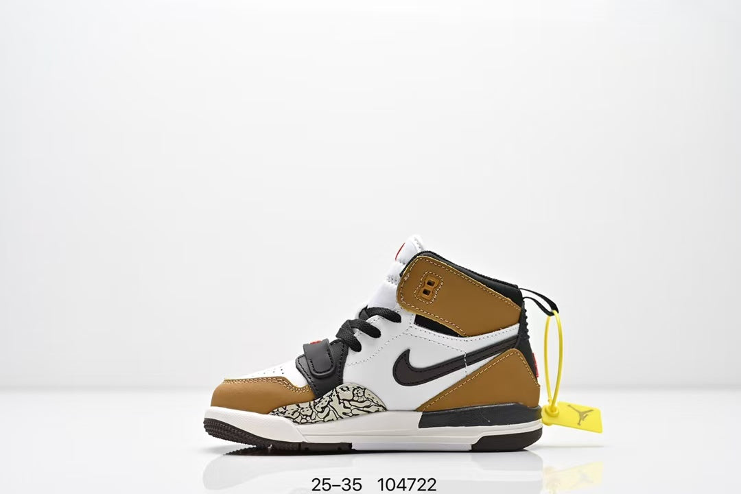 Jordan 312 high top children's shoes full second layer leather" white, brown"