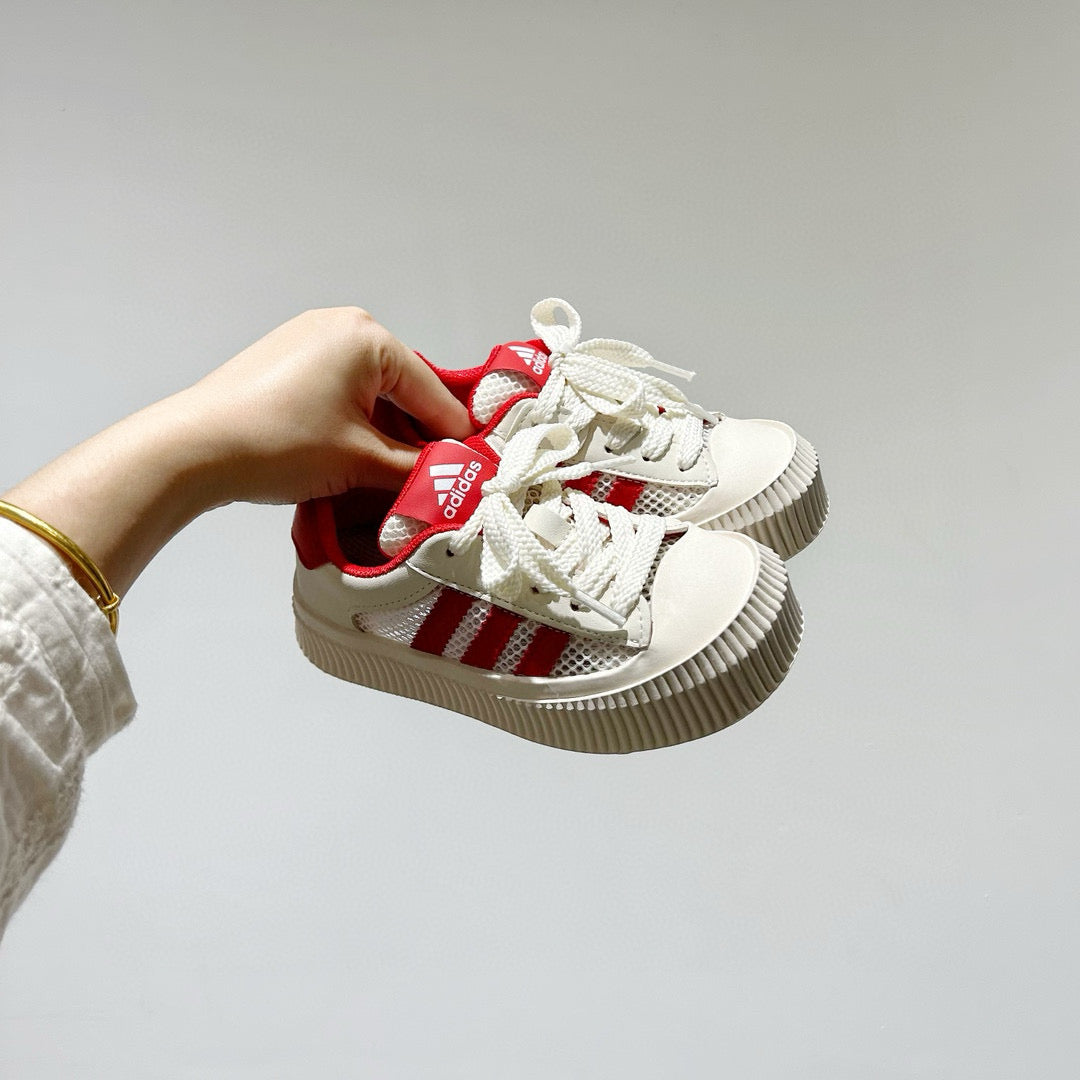 Adidas mesh Velcro soft sole children's sneakers" off- white, red"