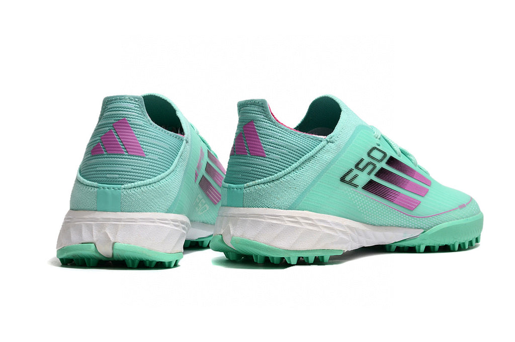 Adidas F50 knitted waterproof football shoes" Turquoise, white"