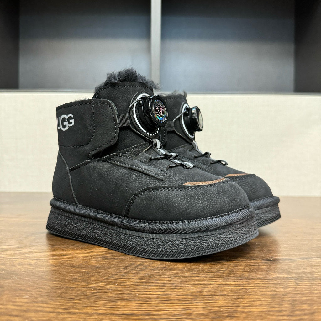 U-GG mid-cut swivel button plus suede leather children's shoes" black"