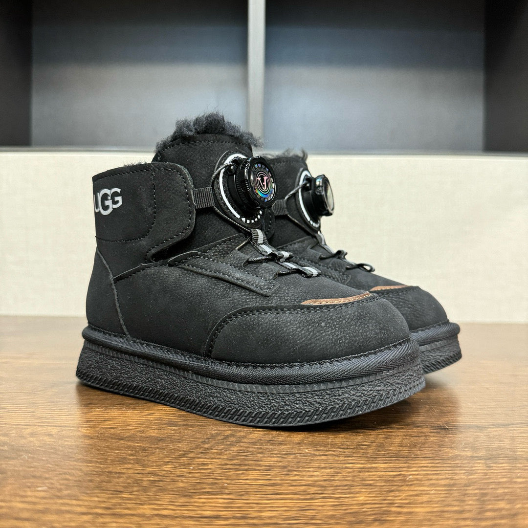 U-GG mid-cut swivel button plus suede leather children's shoes" black"