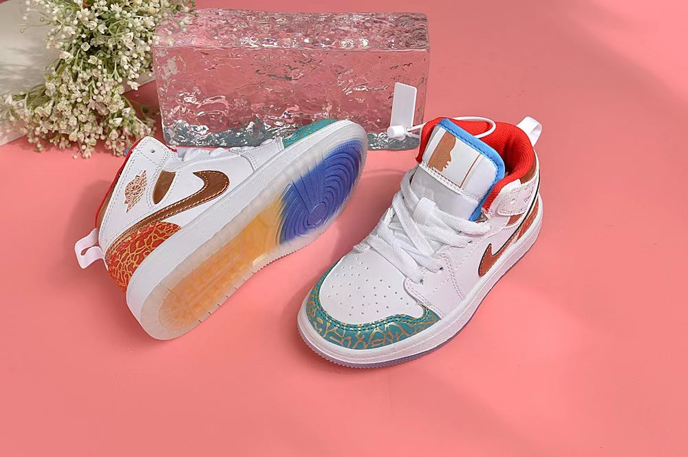 Jordan AJ1 children's shoes" white, brown, green"