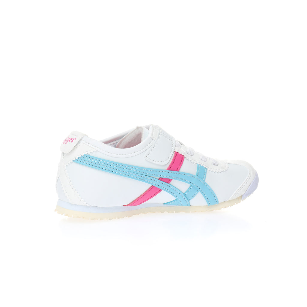 Asics Tiger" white with light blue and pink"