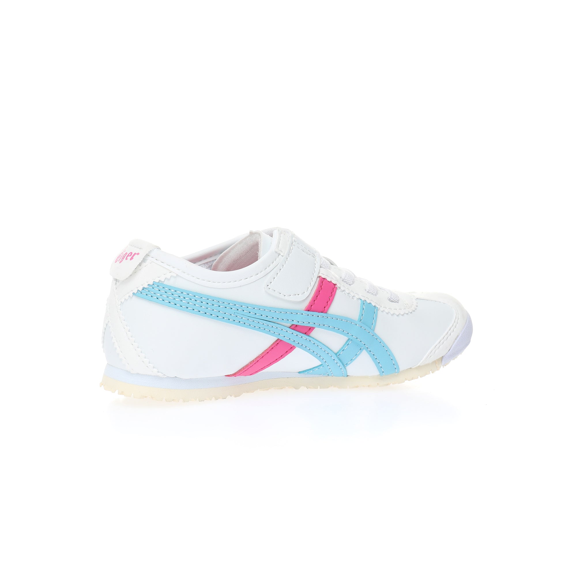 Asics Tiger" white with light blue and pink"