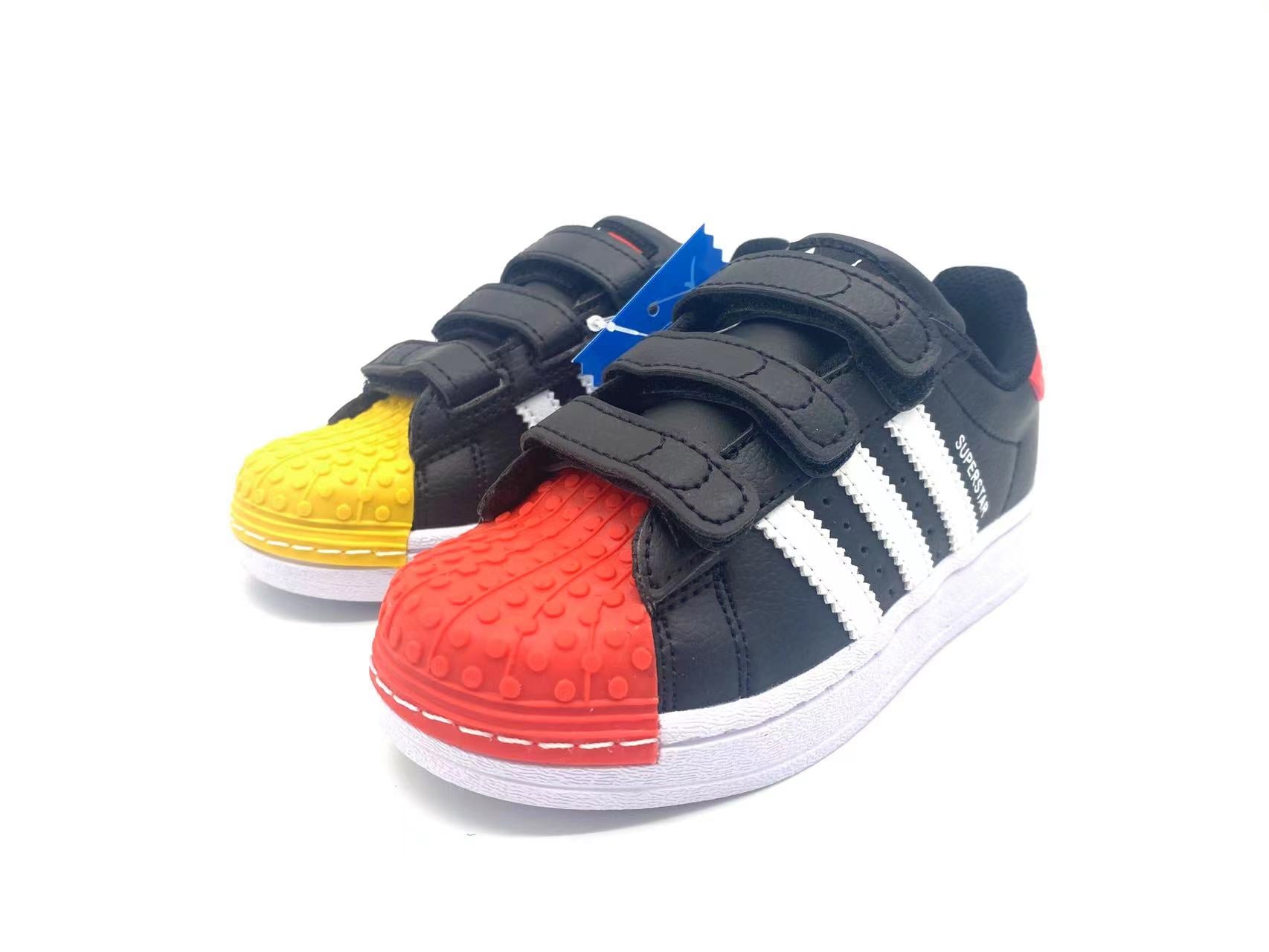 Adidas classic shell toe children's shoes" black, red, yellow"