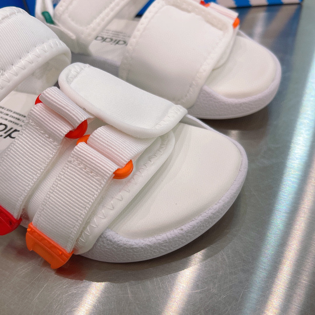 Adidas clover hook and loop beach sandals" white, orange"