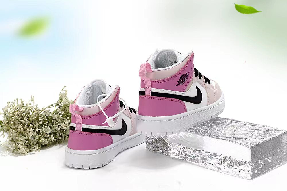Jordan AJ1 children's shoes" white, pink, purple"