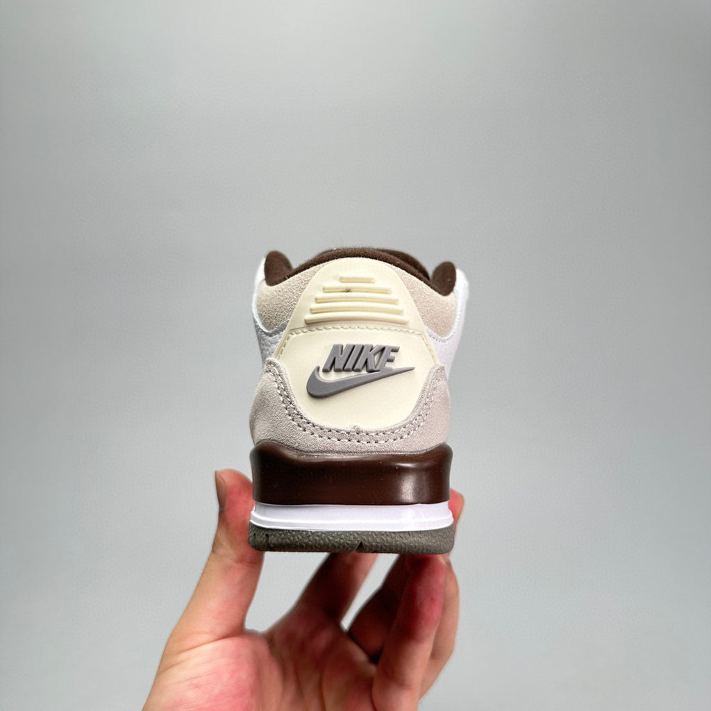 Jordan 3 children's shoes" white, light gray, dark brwon"
