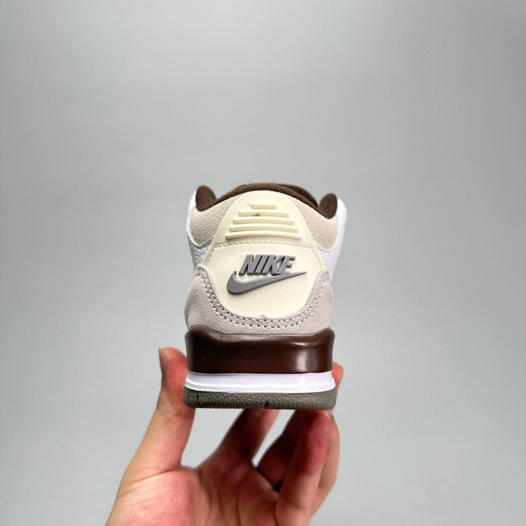 Jordan 3 children's shoes" white, light gray, dark brwon"