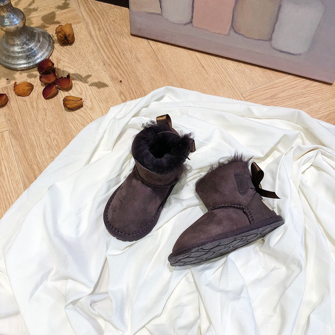 UGG bow wool integrated toddler shoes snow boots" dark brown"