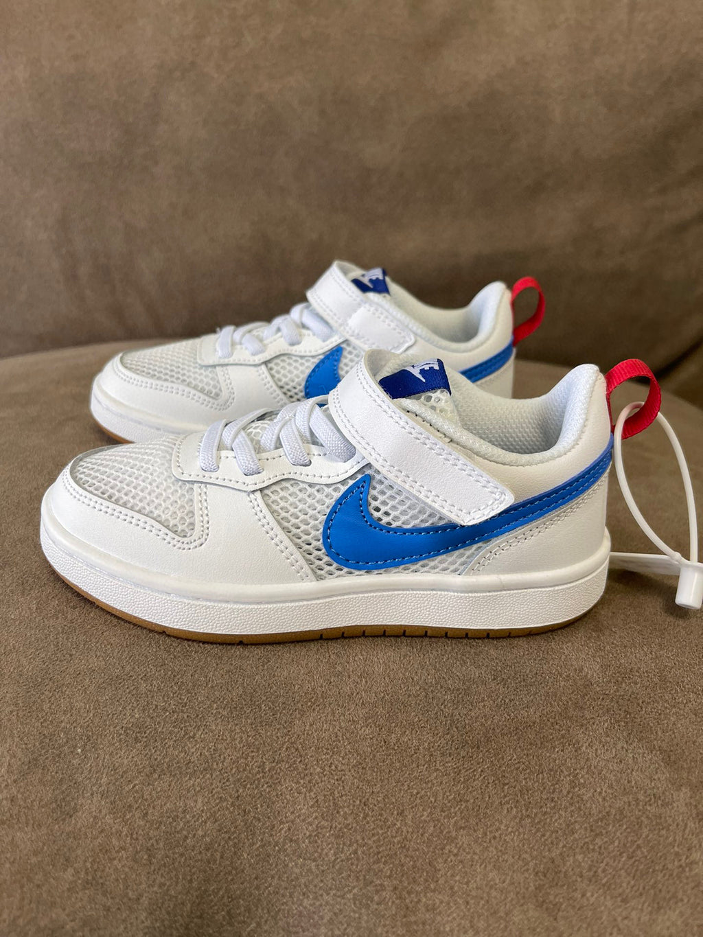 NIKE workwear Air Force One mesh elastic band Velcro children's shoes" white, blue"