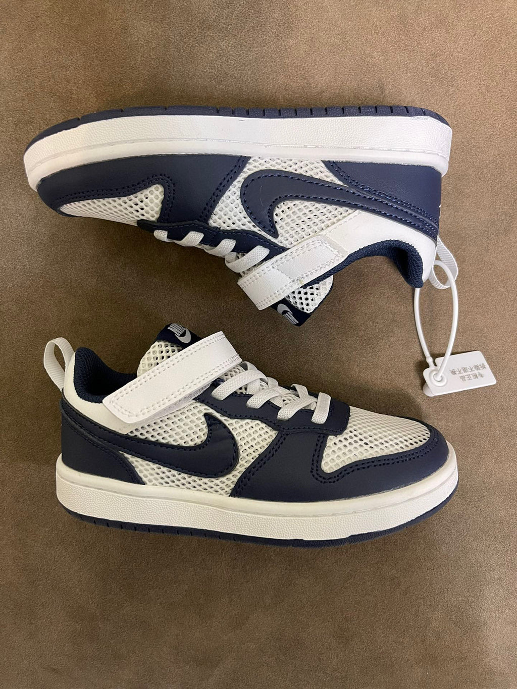NIKE workwear Air Force One mesh elastic band Velcro children's shoes" cream, Navy"