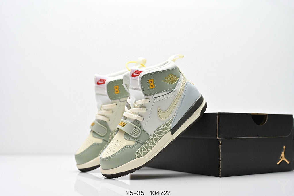 Jordan 312 children's shoes" very light cream color, & olive green"