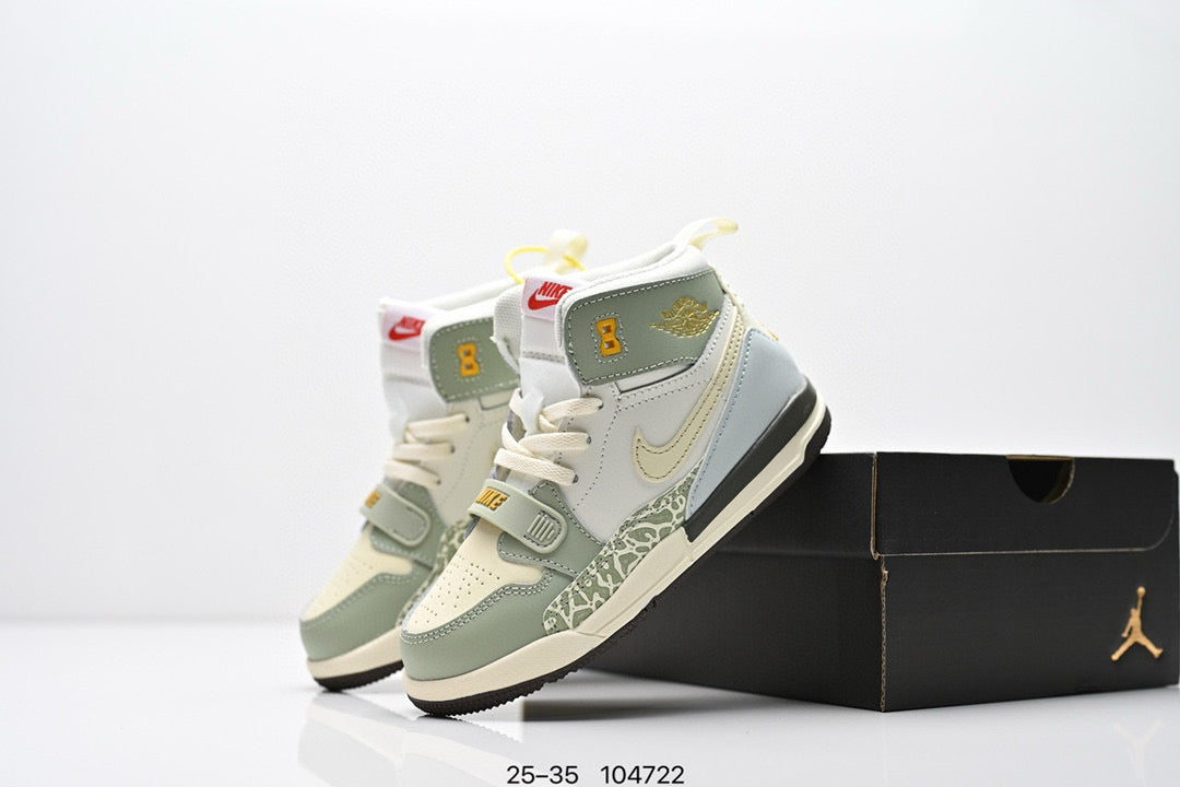 Jordan 312 children's shoes" very light cream color, & olive green"