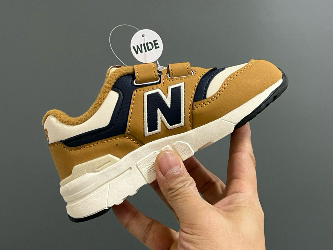 NB997 Velvet Velcro Children's Shoes" brown, cream"