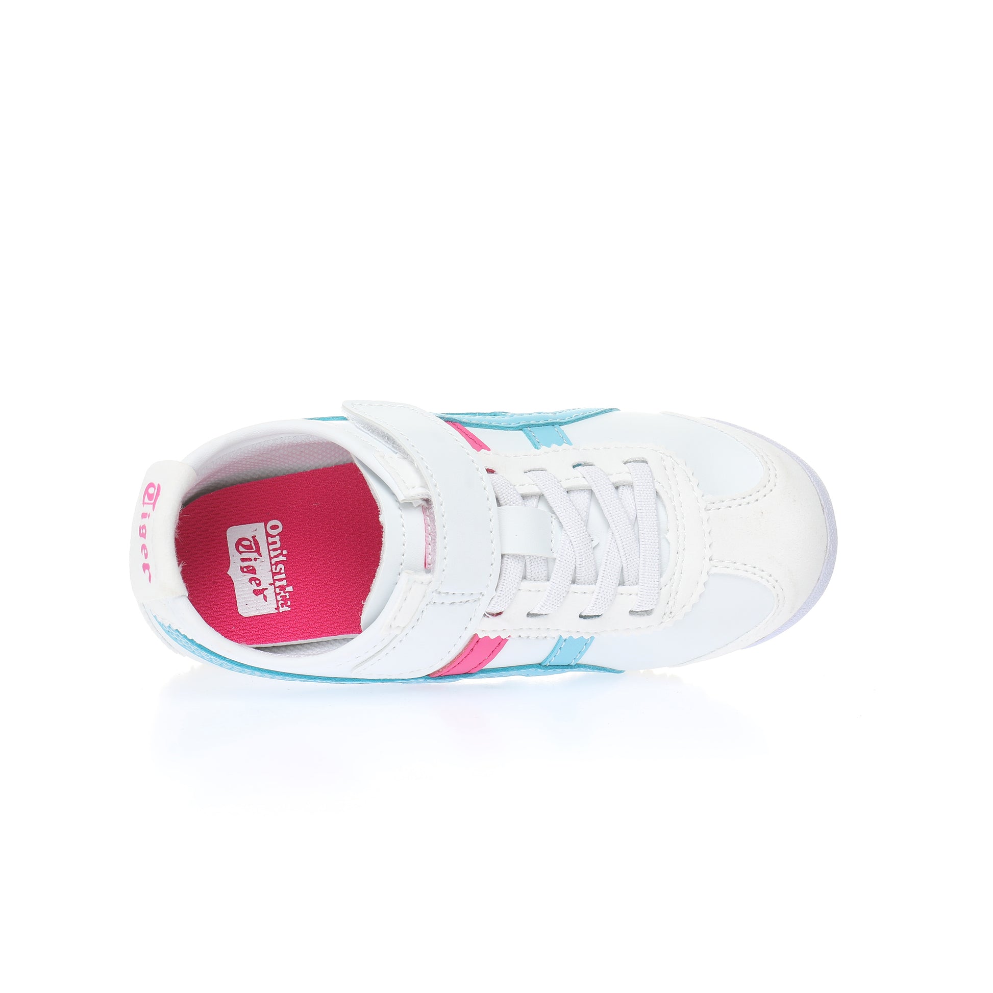 Asics Tiger" white with light blue and pink"