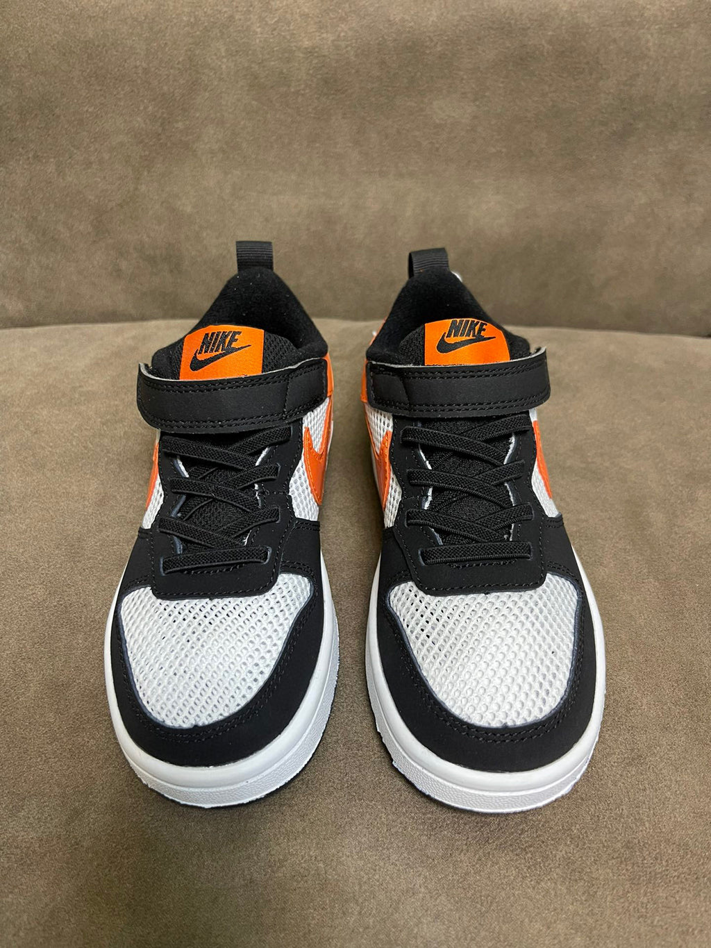 NIKE workwear Air Force One mesh elastic band Velcro children's shoes" white, black, orange"