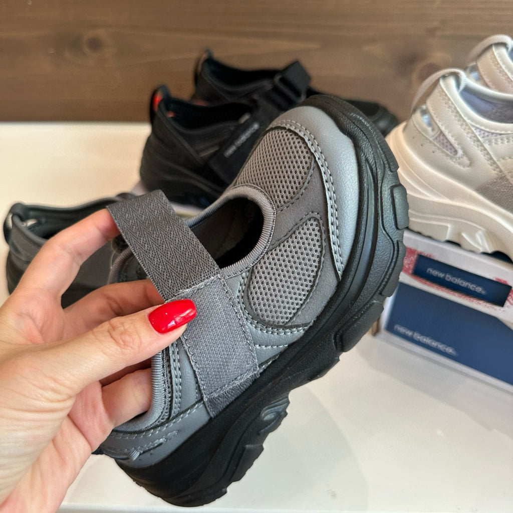 Mary Jane Closed Toe Sandals" gray & black"