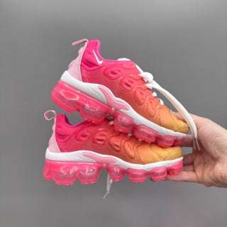 Nike AIR MAX plus full-length air cushion"  warm yellow , pink , & light orange"