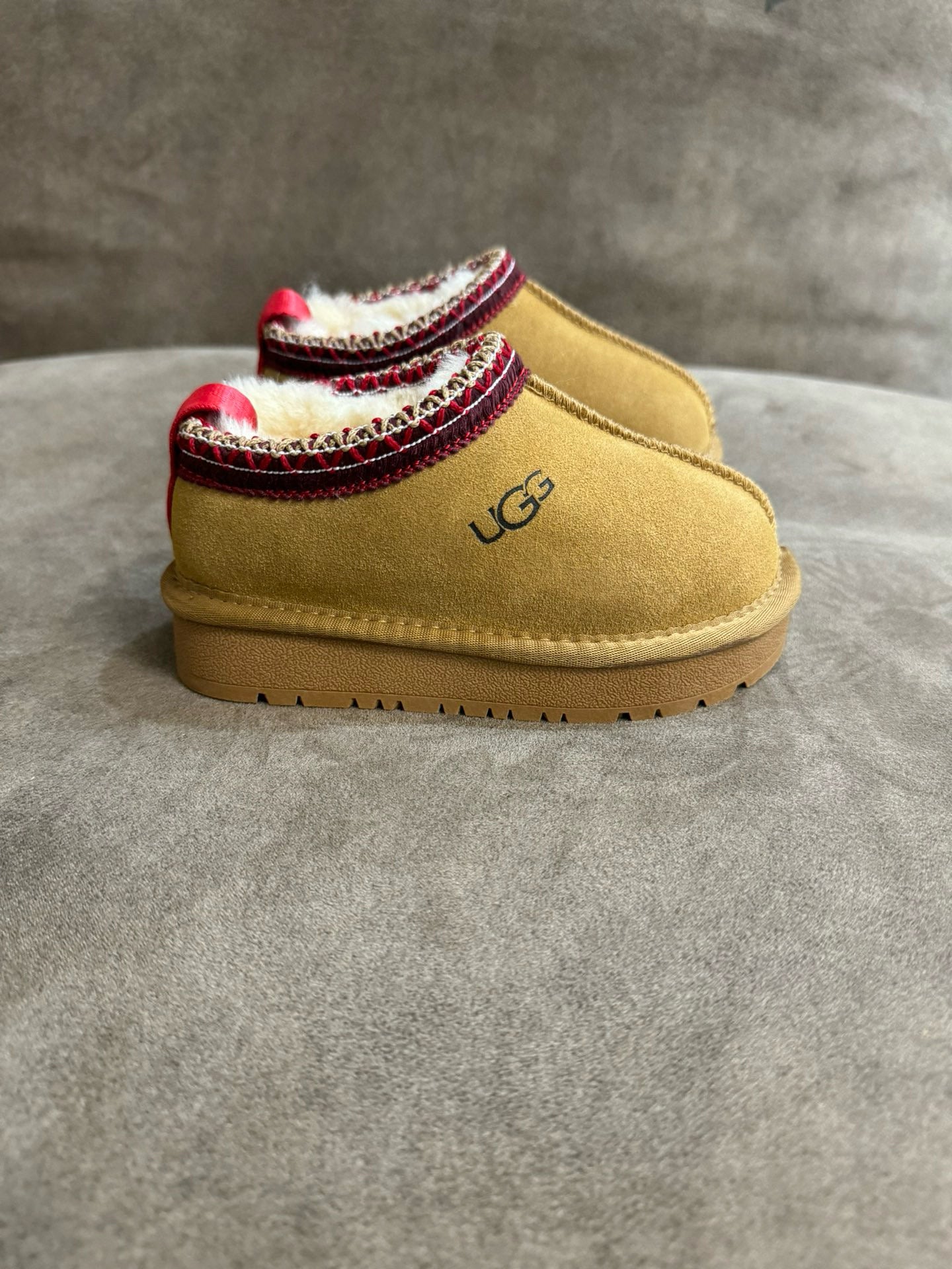 U-GG ethnic style fur short tube snow boots children's shoes " Camel"