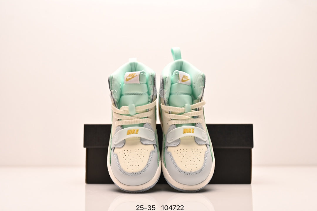 Jordan 312 high top children's shoes full second layer leather" white, light green, light blue"