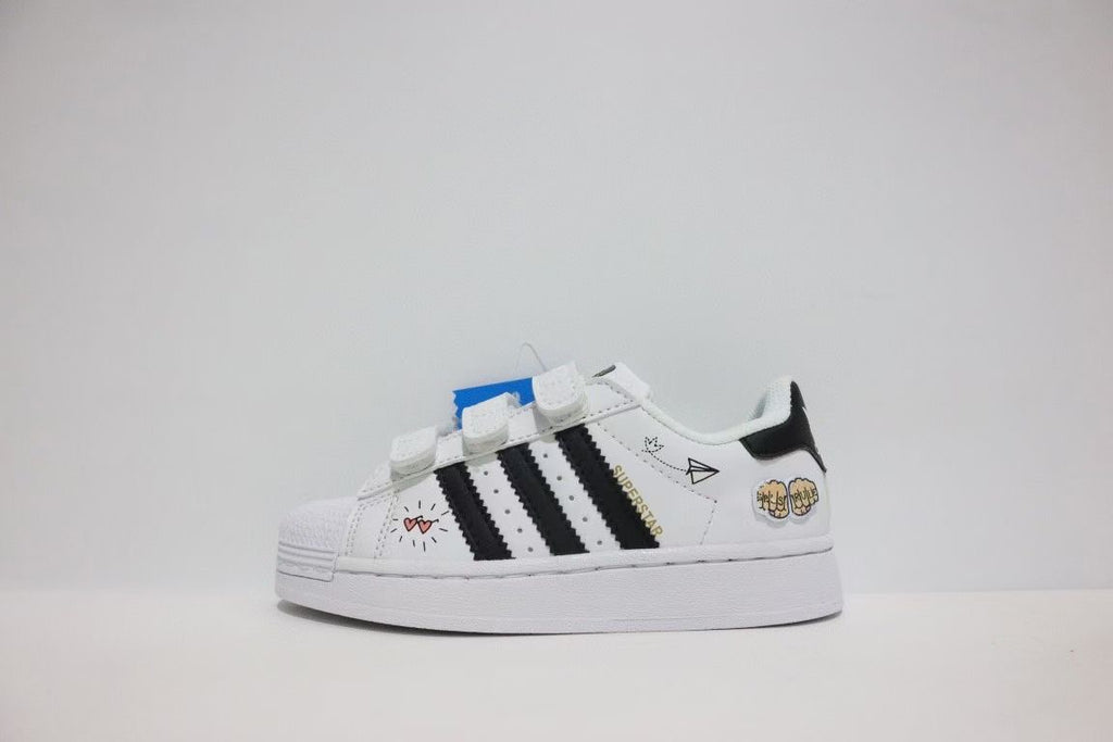 Shell toe two-layer cartoon children's shoes" white, black"