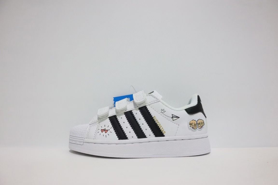 Shell toe two-layer cartoon children's shoes" white, black"