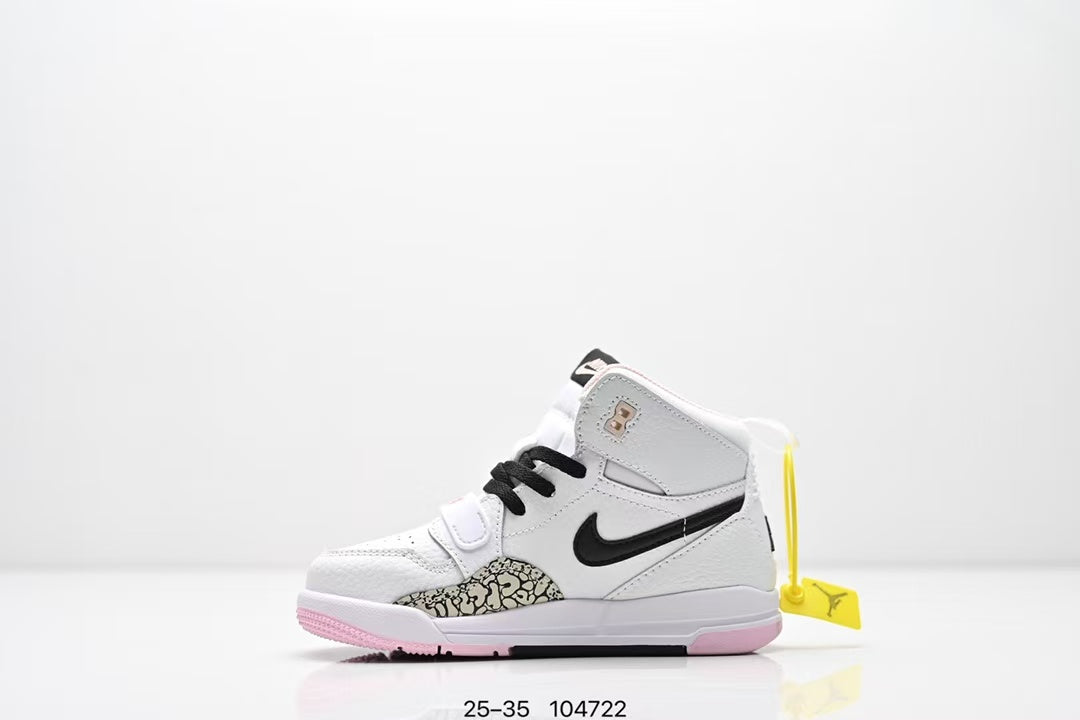 Jordan 312 high top children's shoes full second layer leather" white, Pink"