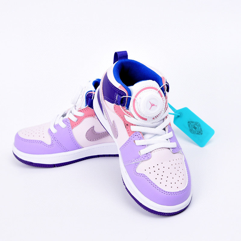 Joe 1 rotating button high top children's shoes" blue, purple, rose"
