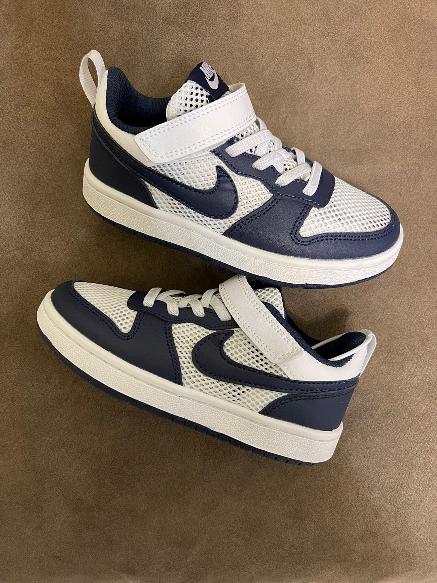 NIKE workwear Air Force One mesh elastic band Velcro children's shoes" cream, Navy"