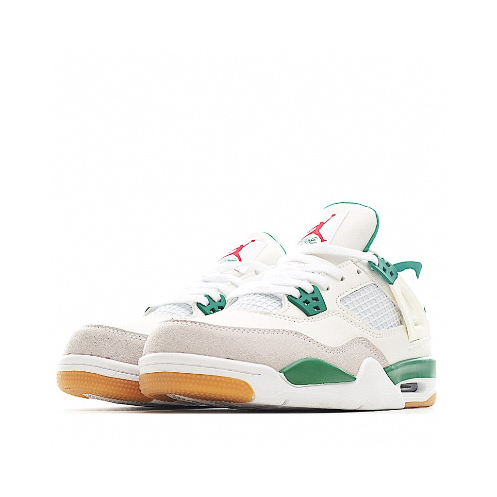 NK AJ 4th generation lace-up basketball air cushion children's shoes" white, light gray, green"