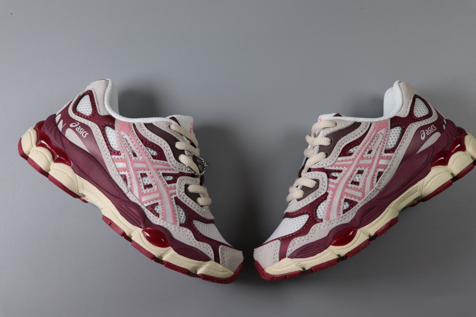 Asics Gel-NYC Professional"   burgundy/maroon, pink, and off-white/cream"