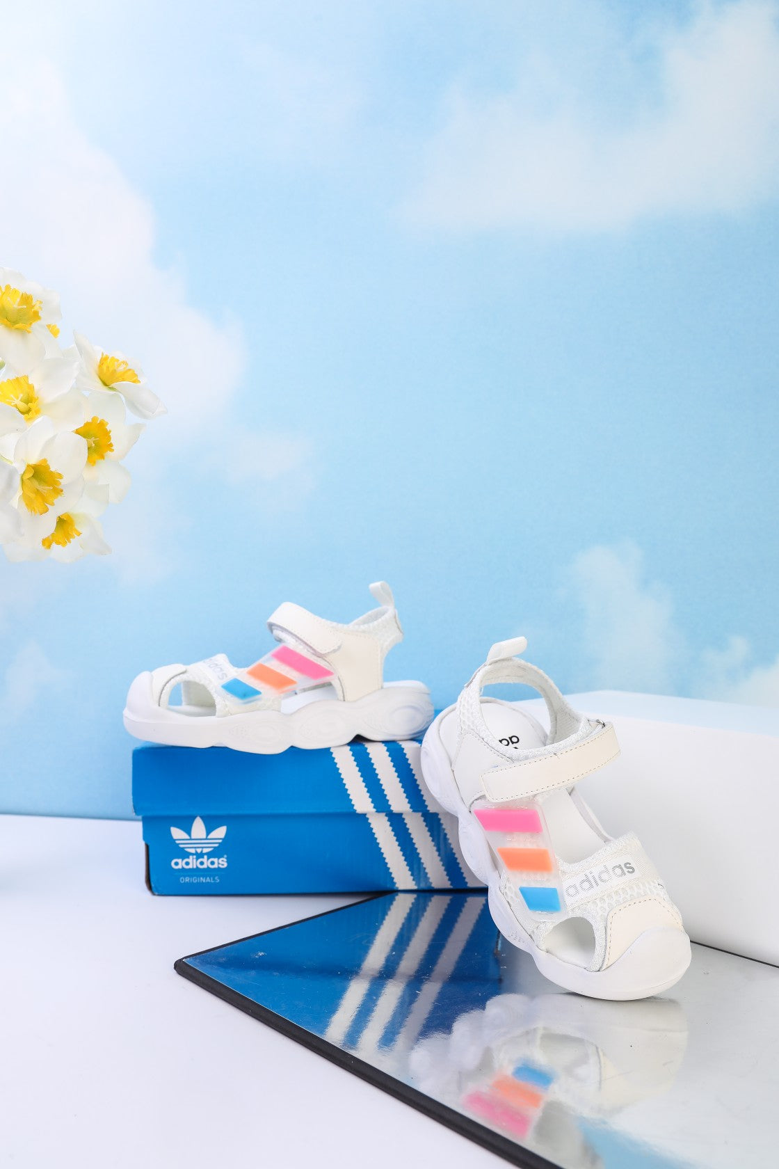 Adidas closed toe sandals" white"